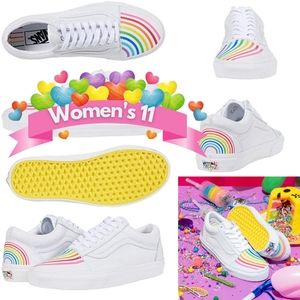 🍰 Vans Old Skool 🌈 Flour Shop Collection Rainbow White Leather Women's Size 11